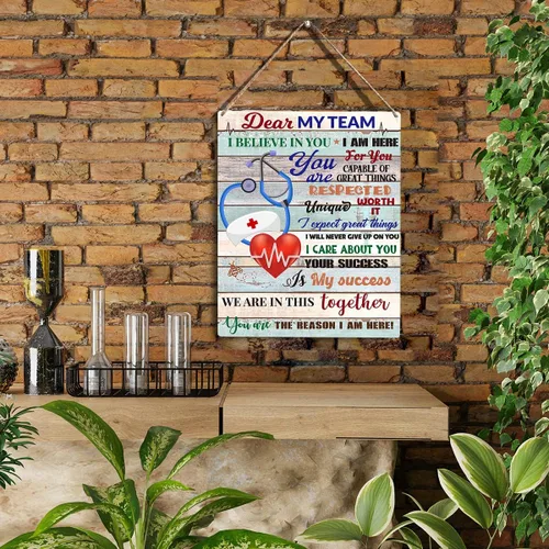 Miniatura 2 de Dear My Team - Arte de regalo de enfermera, arte de pared para personal médico, letrero colgante de madera inspirador para oficina, 10 x 8 pulgadas