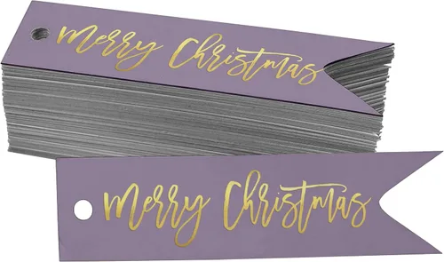 Miniatura 37 de Etiquetas de papel colgantes con texto en inglés "Merry Christmas", 50 unidades Blanco