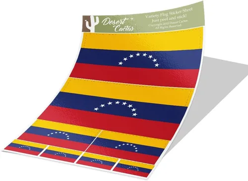 Desert Cactus Calcomanías de bandera de Venezuela, paquete de 8 unidades en total, calcomanías de país, logotipo para niños, álbum de recortes, 7.91