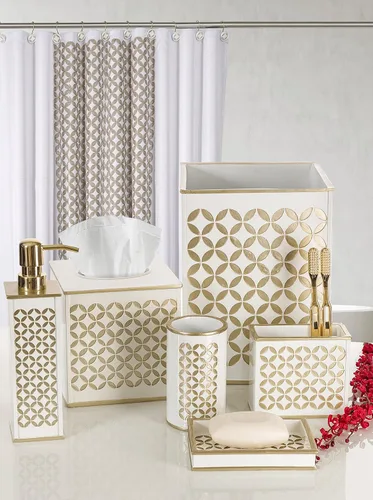 Miniatura 8 de Creative Scents Diamond Lattice White - Juego de accesorios de baño decorativos de 4 piezas que incluye: dispensador de jabón, soporte para cepillo