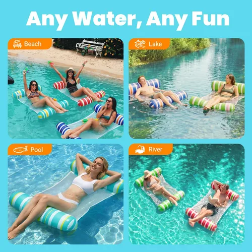 Miniatura 7 de Paquete de 4 flotadores de piscina para adultos, hamaca inflable de agua Meegoo con malla, flotador de piscina para adultos, flotador 4 en 1