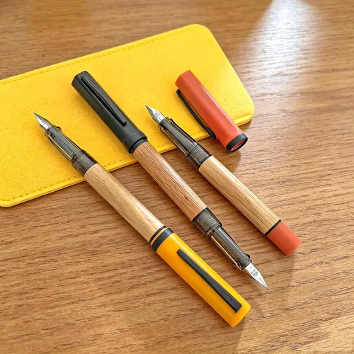 Miniatura 2 de Jinhao - Juego de 58 plumas estilográficas de madera de roble natural, paquete de 3 bolígrafos de escritura de punta fina con convertidores