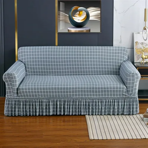 Miniatura 17 de MIPOPS Funda de sofá estampada elástica para sillón, fundas con patrón con falda lavable, protector de muebles de elastano para sala de estar