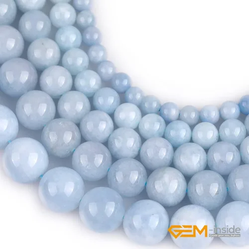 Miniatura 4 de GEM-Inside - Cuentas sueltas redondas de jade de color aguamarina azul de 12mm, piedra de jade natural, superficie lisa para hacer joyería, 38,1 cm