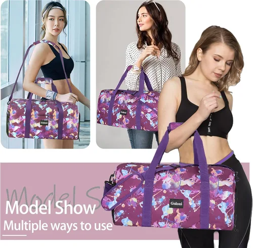 Miniatura 6 de Goloni Bonita bolsa de lona para mujer, bolsa de gimnasio con compartimento para zapatos, bolsa de lona ligera de viaje de fin de semana, bolsa