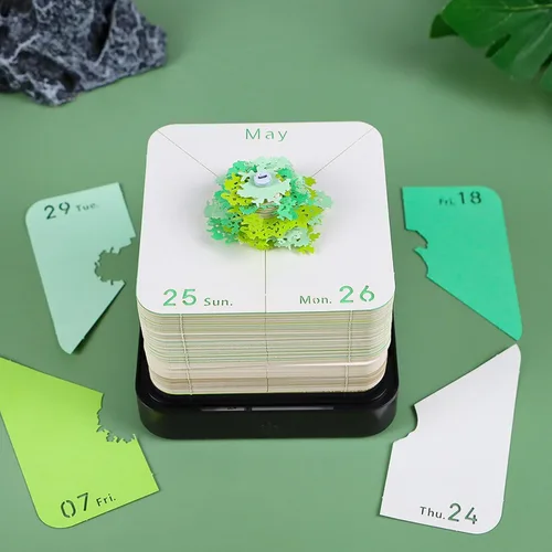 Miniatura 5 de Calendario 3D 2026 – Calendario de escritorio con luces, calendario de 2026 piezas de tiempo 3D, bloc de notas de papel, arte de árbol, creativo