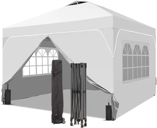 Miniatura 16 de GDY Tienda de campaña desplegable de 10 x 10 pies, gazebo para exteriores con 4 bolsas de arena, toldo fácil de instalar con 3 alturas ajustables