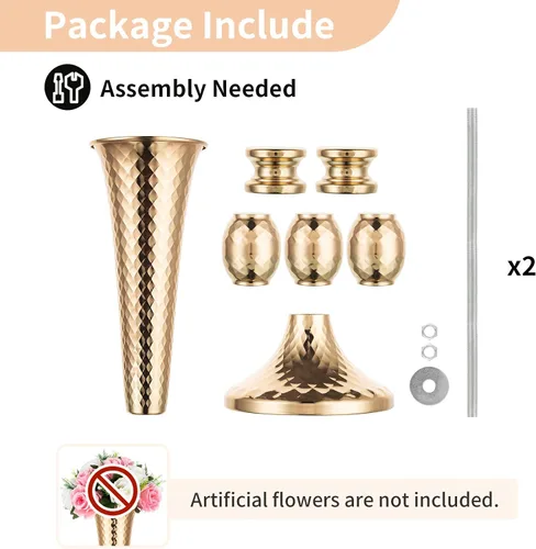 Miniatura 5 de Nuptio 2 centros de mesa para mesa de boda, jarrón de trompeta de metal de 24 pulgadas de alto, jarrones de flores para fiesta, cena, centro