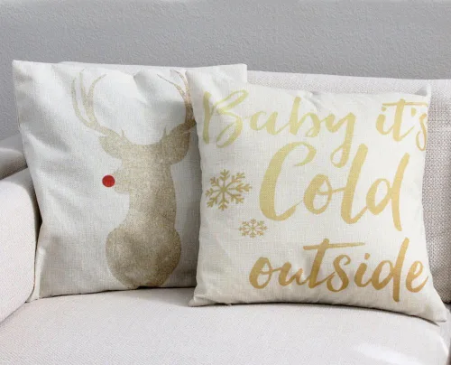 Miniatura 3 de Funda de cojín decorativa con diseño navideño para cama, niños, sofá de 18 x 18 pulgadas, diseño de ciervo dorado con nariz roja, sin relleno