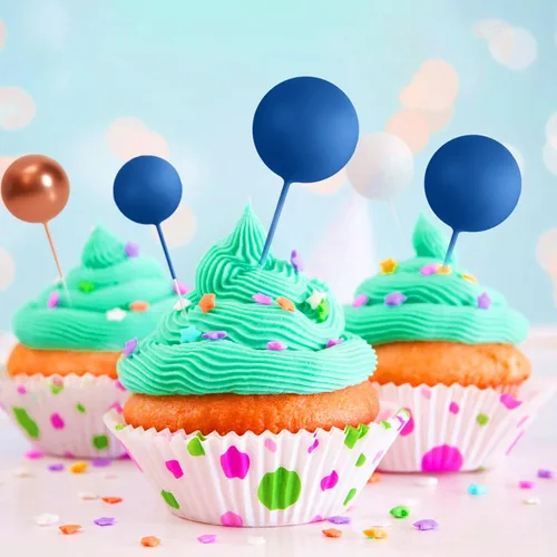 Miniatura 7 de ASTARON 20 piezas de decoración de bolas para pastel, mini globos, palos de decoración de pastel de bolas, bolas azules reales, bolas de espuma