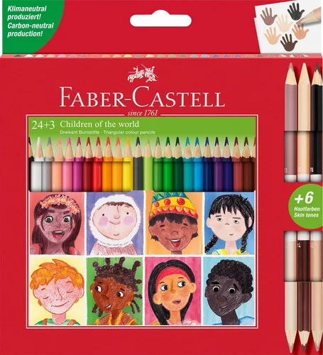 Faber-Castell Juego de lápices de colores triangulares - 24 colores + 3 lápices de piel bicolor