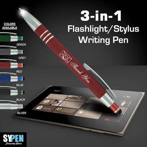 Miniatura 3 de Bolígrafos promocionales con tu texto personalizado o logotipo comercial personalizado, paquete de 50 - 3 en 1 bolígrafos de lujo de metal de goma +