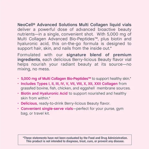 Miniatura 4 de NeoCell Péptidos de colágeno múltiple líquido, 6 viales, con ácido hialurónico y biotina, fórmula avanzada, suplemento de belleza complejo, cabello