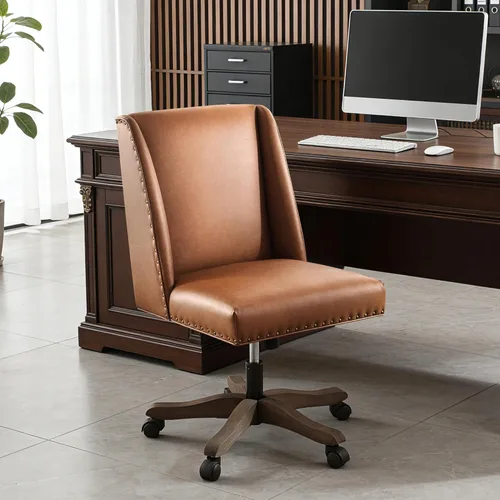 Miniatura 10 de Zihanhome Silla de oficina sin brazos con patas de madera, moderna y ajustable tapizada para oficina en casa, silla de escritorio sin brazos, silla