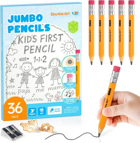 Miniatura 9 de Shuttle Art Lápices jumbo – Paquete de 18 lápices triangulares preafilados #2 HB con borradores y sacapuntas superiores, para niños de 4 a 8 años