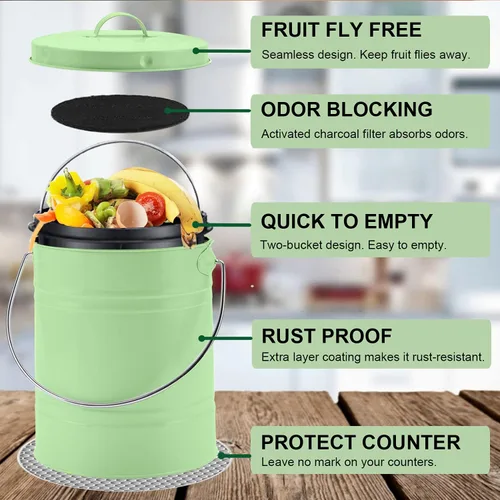 Miniatura 2 de Contenedor de Compost, LALASTAR Contenedor de Compostaje para Encimera con Tapa, Contenedor de Compost de Cocina, Cubo de Compost Sin Olor para Verde