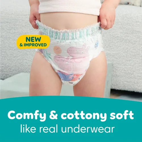 Miniatura 7 de Easy Ups - Pantalones de entrenamiento para niñas y niños, talla 4 (2T3T), 25 unidades, ropa interior absorbente de Peppa Pig, hasta un 100% a
