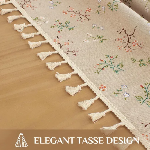 Miniatura 6 de Softalker Mantel rectangular bohemio de lino y algodón con borlas, mantel resistente con flores, mantel decorativo floral para cocina y comedor