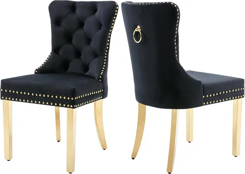 Miniatura 40 de Sillas de Comedor de Terciopelo Juego de 4, Colección Nikki Sillas de Comedor con Patas de Acero Inoxidable Plateado y Anilla, Silla Lateral de Lujo