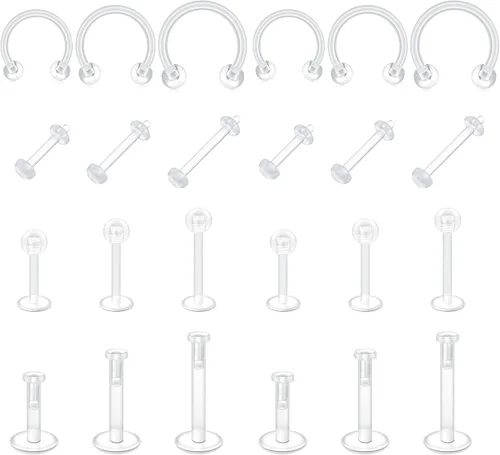 Miniatura 6 de FECTAS 20-38 piercings transparentes de plástico Bioflex, aretes de nariz, tabique, vientre, cartílago, hélice, pezón, lengua, labio, labret, cejas