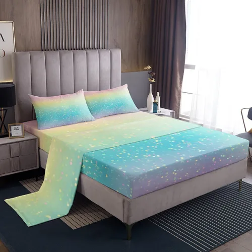 Miniatura 28 de Juego de sábana bajera ajustable de teñido anudado para niñas, juego de ropa de cama con diseño de arco iris degradado de arcoíris, lindo juego