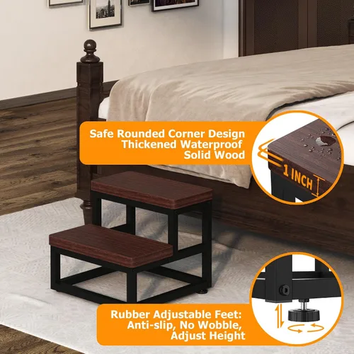 Miniatura 2 de Taburetes de Paso para Adultos y Niños, Taburete de Paso de Servicio Pesado de Madera para Camas Altas, Taburete de Pie Antideslizante de 2 Teca