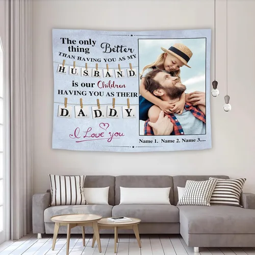 Tiirreez Regalos para el día del padre, tapiz personalizado con texto fotográfico, regalos para papá de hija, hijo, esposa, tapiz personalizado para
