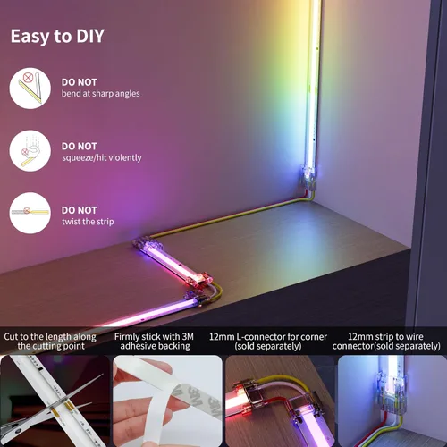 Miniatura 8 de MIWISE Tira de luz LED RGB Smart IC COB, luz de cinta LED flexible de 20 pies, tira RGB direccionable WS2811 con control de aplicación/modo