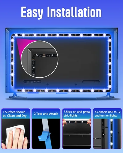 Miniatura 6 de Daymeet Luces LED para retroiluminación de TV, tira de luz USB RGB de 13.1 pies para iluminación trasera de 40 a 65 pulgadas, cambio