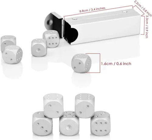 Miniatura 3 de DS. DISTINCTIVE STYLE Dados de aleación de aluminio 5 piezas 16 mm, dados de metal portátiles con estuche, dados de 6 caras para juego de fiesta