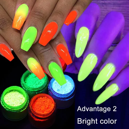 Miniatura 4 de Juego de 12 cajas de pigmento de fósforo de neón en polvo de pigmento de uñas de gran capacidad 240G Fluorescent Nail Glitter Gel Polish 12