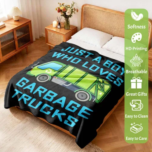 Miniatura 3 de Manta de camión de basura con texto en inglés "Boy Who Loves Garbage" para niños y hombres, manta de franela para regalo, manta de franela acogedora