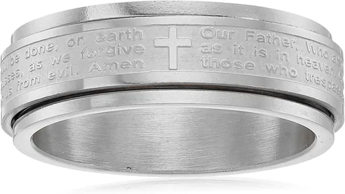 Miniatura 4 de Amazon Essentials Steeltime - Anillo giratorio chapado en oro de 18 quilates para hombre, con oración Our Father (anteriormente Amazon Collection)