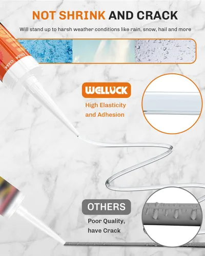 Miniatura 6 de WELLUCK Sellador de Silicona Transparente, 100% Adhesivo Sellador de Silicona Impermeable, para RV, Cocina, Baño, Ventana, Puerta, Vidrio, 10.2 FL.