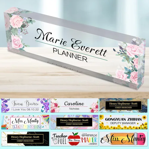 Miniatura 38 de Placa de nombre de escritorio personalizada para profesores, placa de nombre para escritorios, placa de escritorio de vidrio acrílico transparente