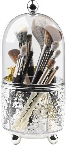 Soporte giratorio para brochas de maquillaje con tapa de 360 grados, organizador de cosméticos para cepillos de dientes acrílico, 5 compartimentos,