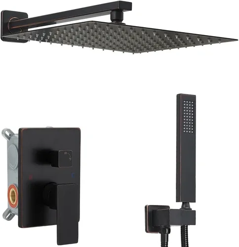 Miniatura 7 de Sistema de ducha negro mate de 10 pulgadas para baño, juego combinado de ducha de lujo con mezclador de lluvia, montado en la pared, grifo de ducha