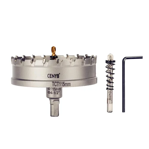 Miniatura 86 de 10 piezas (16-54 mm) Kit de sierra perforadora de carburo TCT para metales duros. Incluye 2 brocas de titanio, 1 broca piloto escalonada y 2 llaves