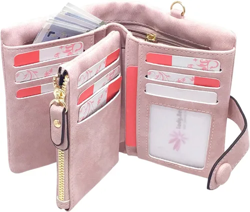 Miniatura 6 de AOXONEL Women's Small Bifold Leather wallet Rfid blocking Ladies Wristlet with Card holder id window Coin Purse