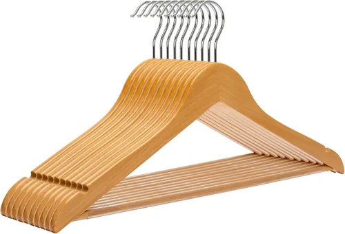 Paquete de 10 perchas de madera antideslizantes con gancho giratorio de 360° y muescas, perchas sólidas y delgadas para camisa, traje, chaqueta,
