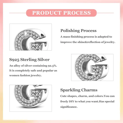 Miniatura 24 de PARCOM Dijes de letras compatibles con pulseras Pandora de plata esterlina S925 con iniciales para pulseras del alfabeto A-Z, cuentas de letras