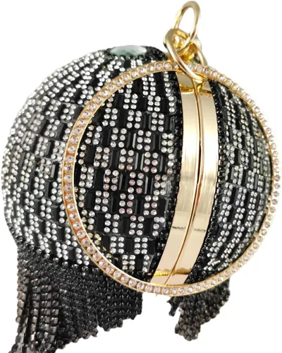 Miniatura 5 de Boutique De FGG Bolso de mano redondo para mujer, con borla, para boda, fiesta, diamantes de imitación