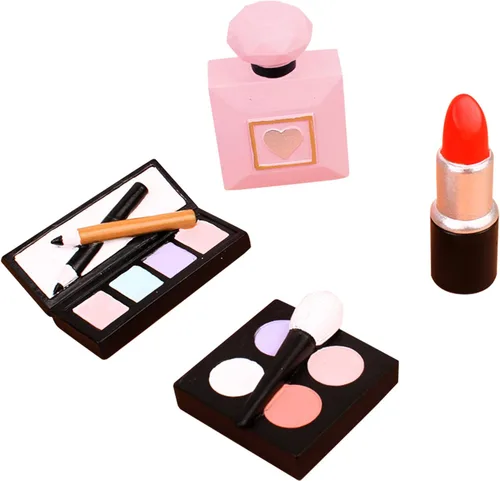 Ercadio 4 piezas de resina para decoración de tartas, cosméticos 3D, lápiz labial, botella de perfume, para maquillaje, decoración de pasteles de