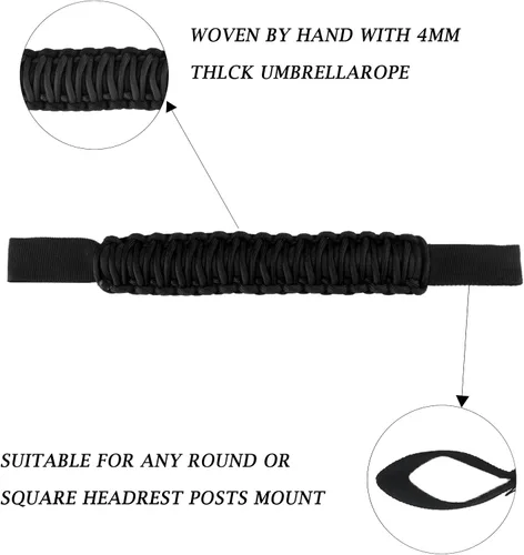 Miniatura 5 de Asas de agarre de paracaídas, mango de agarre para reposacabezas delantero compatible con J-eep Wrangler TJ JK JL JT Land Cruiser FJ Suzuk Ford