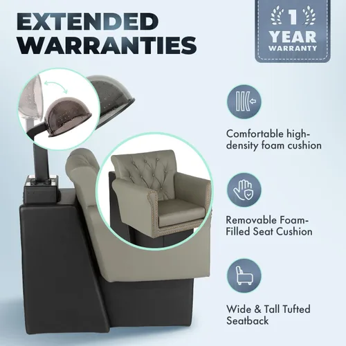 Miniatura 5 de Buy-Rite Chelsea - Combo de silla de salón copetuda gris con secador de campana UL/CSA de 980 W, borde de cabeza de clavo, calor/temporizador