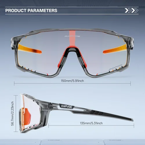 Miniatura 6 de KAPVOE Gafas de ciclismo fotocromáticas para hombres y mujeres, gafas de sol deportivas, marco de decoloración HD, gafas de bicicleta K76 Gris Negro