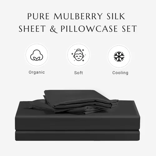 Miniatura 7 de THXSILK Juego de funda de edredón de seda de 4 piezas, sábanas de seda, juegos de cama de lujo, ultra suave, lavable a máquina, duradera, 100% seda