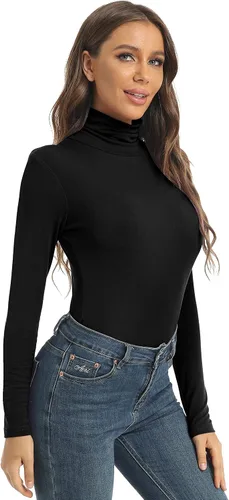 Miniatura 4 de Tops casuales de manga larga con cuello alto para mujer, camisas ajustadas y ligeras de capa base