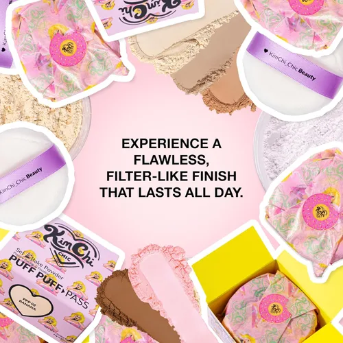 Miniatura 4 de Kimchi Chic Beauty Puff Puff Pass Set y polvo fijador Bake para maquillaje, borla de polvo facial suelto extra esponjoso, maquillaje facial suave