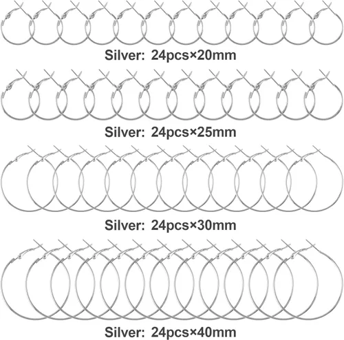 Miniatura 5 de PAGOW 96 aros de aretes para hacer joyas, aretes redondos de aleación hipoalergénica, aretes de plata abiertos, accesorios de arte para manualidades